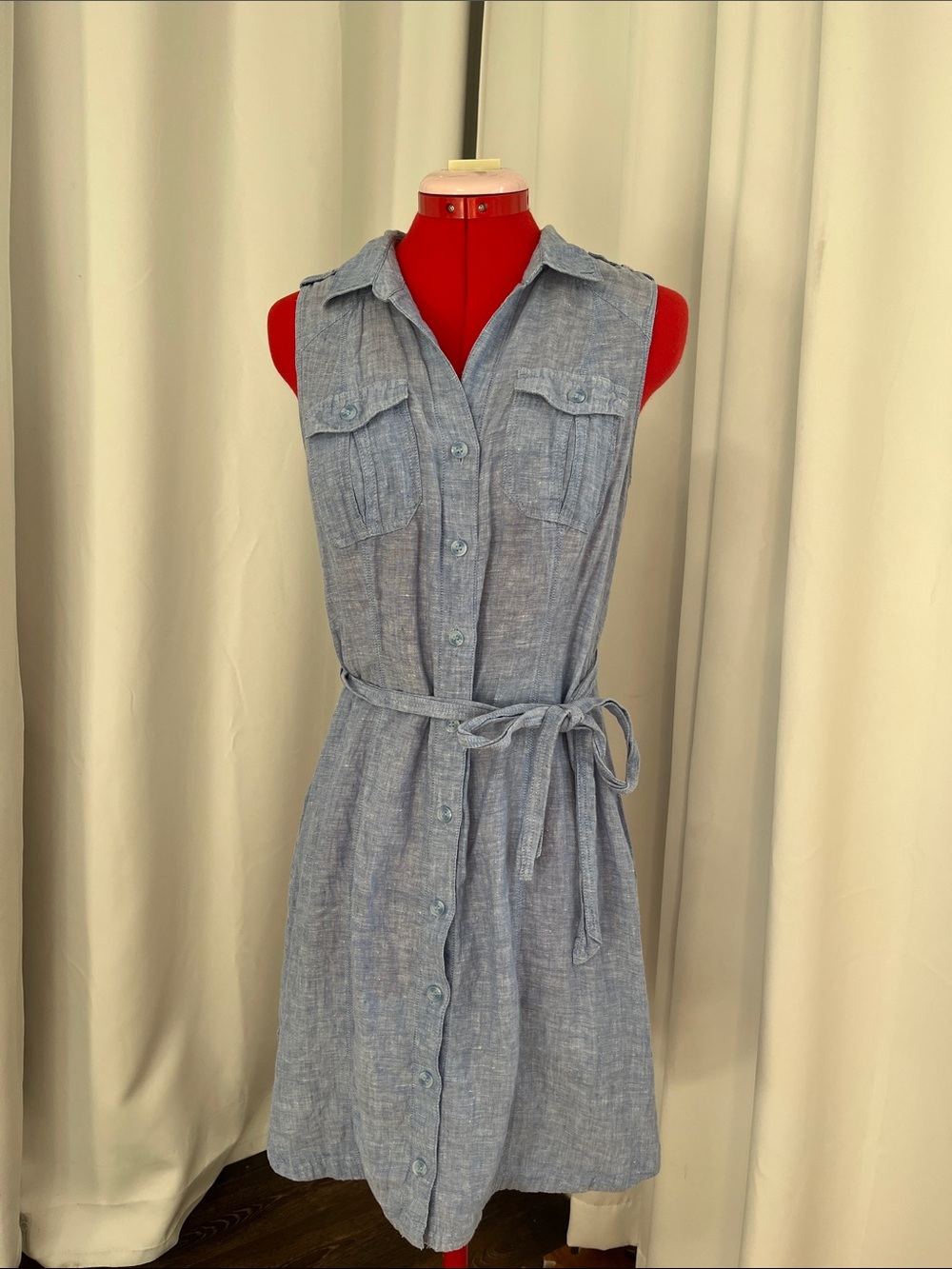 INC International Concepts Light Blue Sleeveless Button-Front Midi Dress